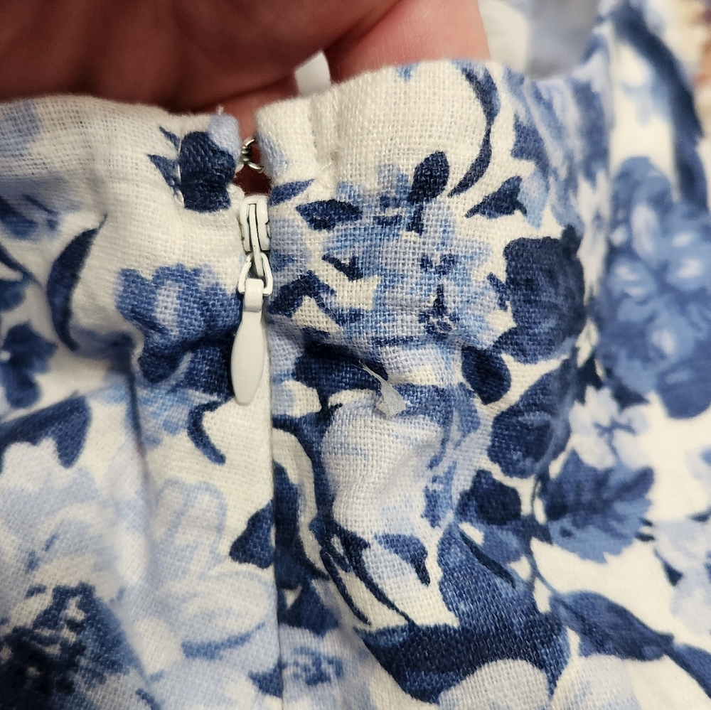 Abercrombie & Fitch Square Neck Linen-Blend Blue Floral Mini Dress Size XL - Picture 7 of 15
